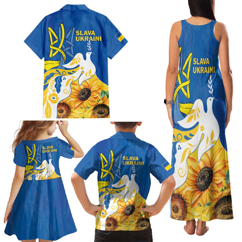 Stand For Ukraine Family Matching Tank Maxi Dress and Hawaiian Shirt Dove Of Peace Sunflower