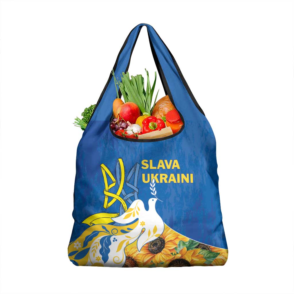 Stand For Ukraine Grocery Bag Dove Of Peace Sunflower