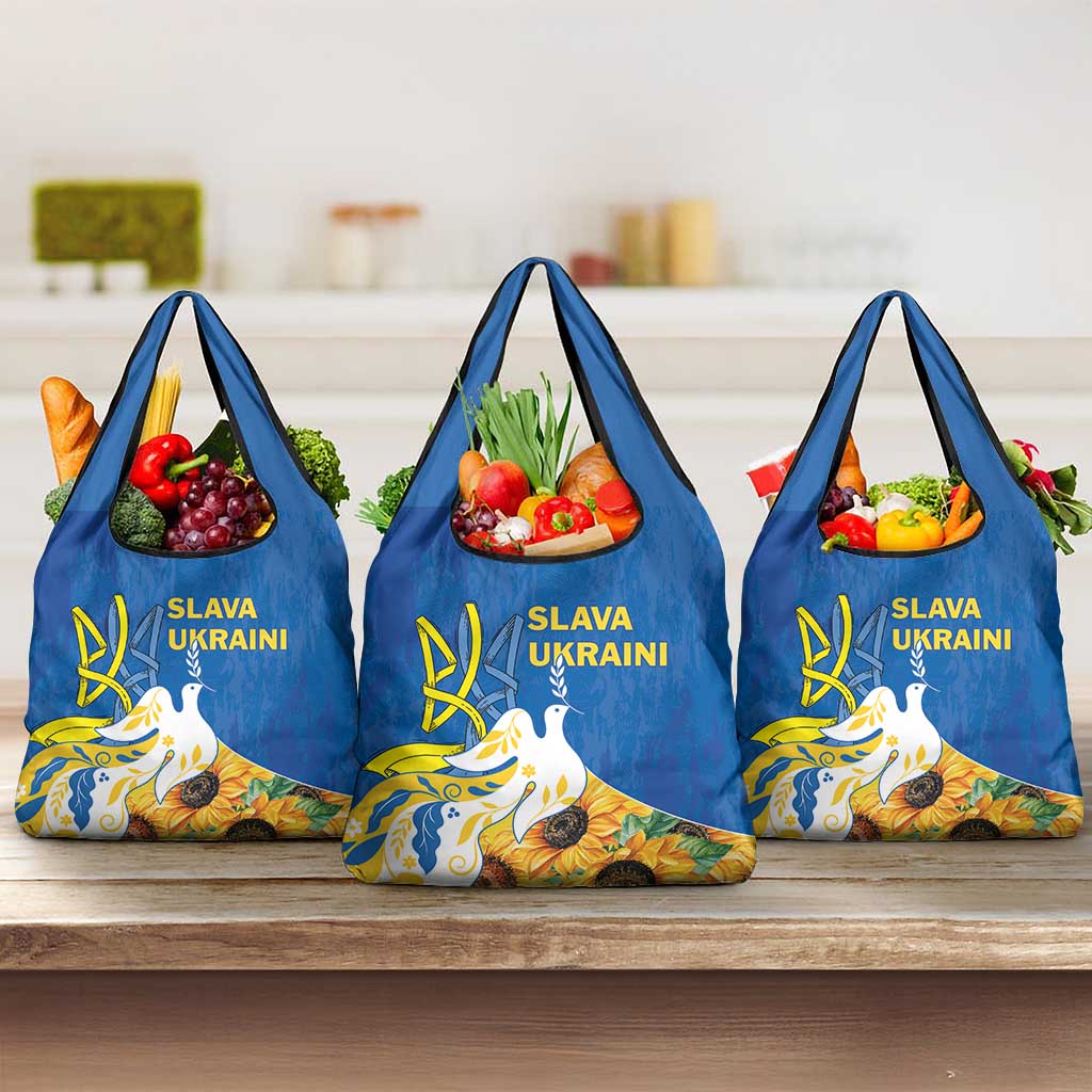 Stand For Ukraine Grocery Bag Dove Of Peace Sunflower