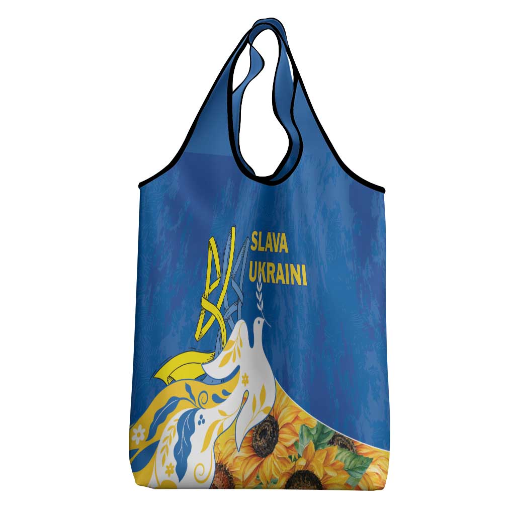 Stand For Ukraine Grocery Bag Dove Of Peace Sunflower