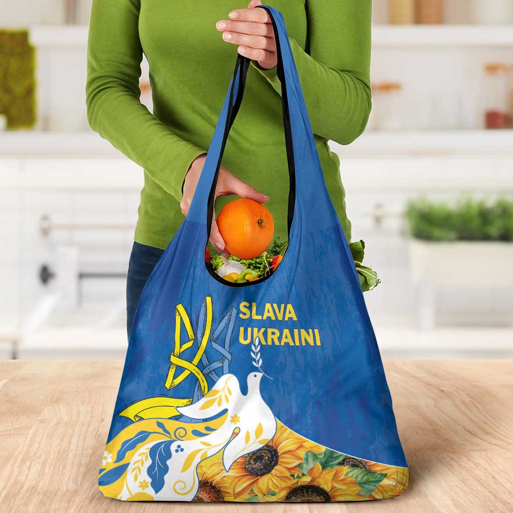 Stand For Ukraine Grocery Bag Dove Of Peace Sunflower