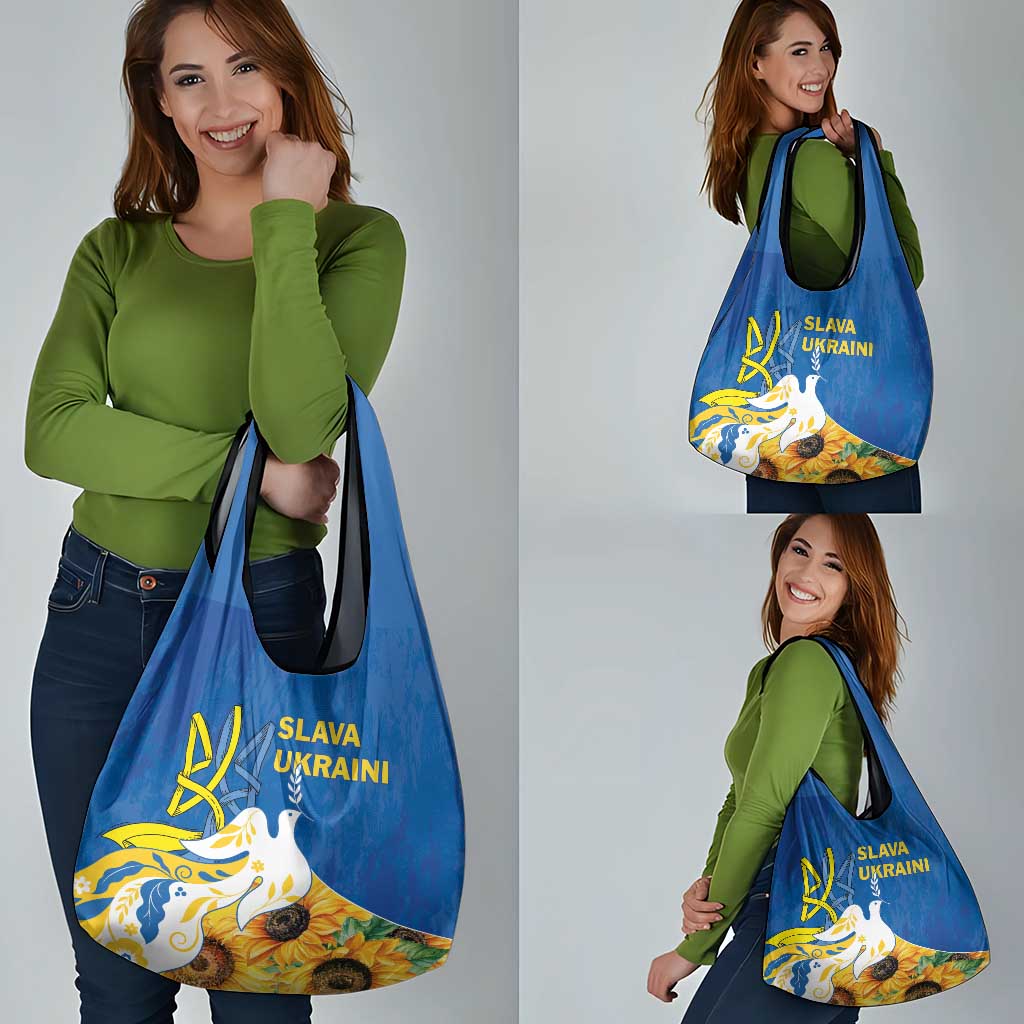 Stand For Ukraine Grocery Bag Dove Of Peace Sunflower