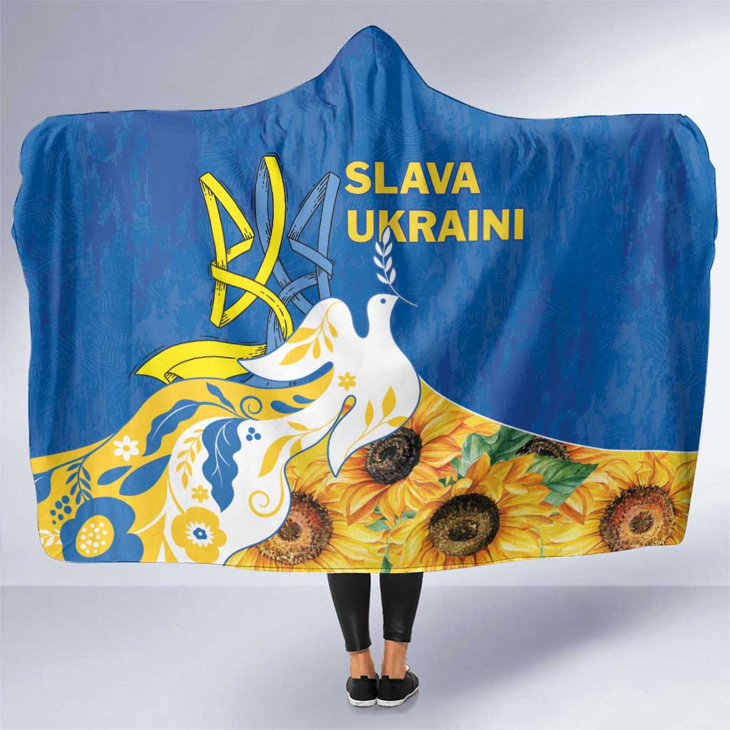 Stand For Ukraine Hooded Blanket Dove Of Peace Sunflower