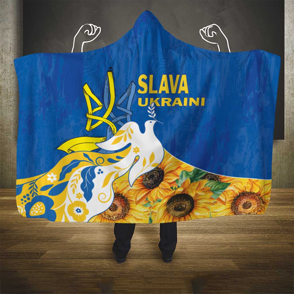 Stand For Ukraine Hooded Blanket Dove Of Peace Sunflower