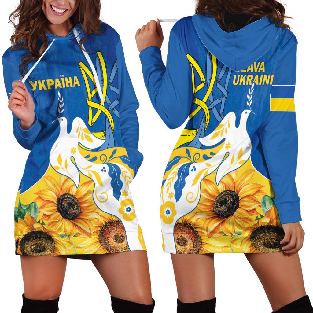 Stand For Ukraine Hoodie Dress Dove Of Peace Sunflower