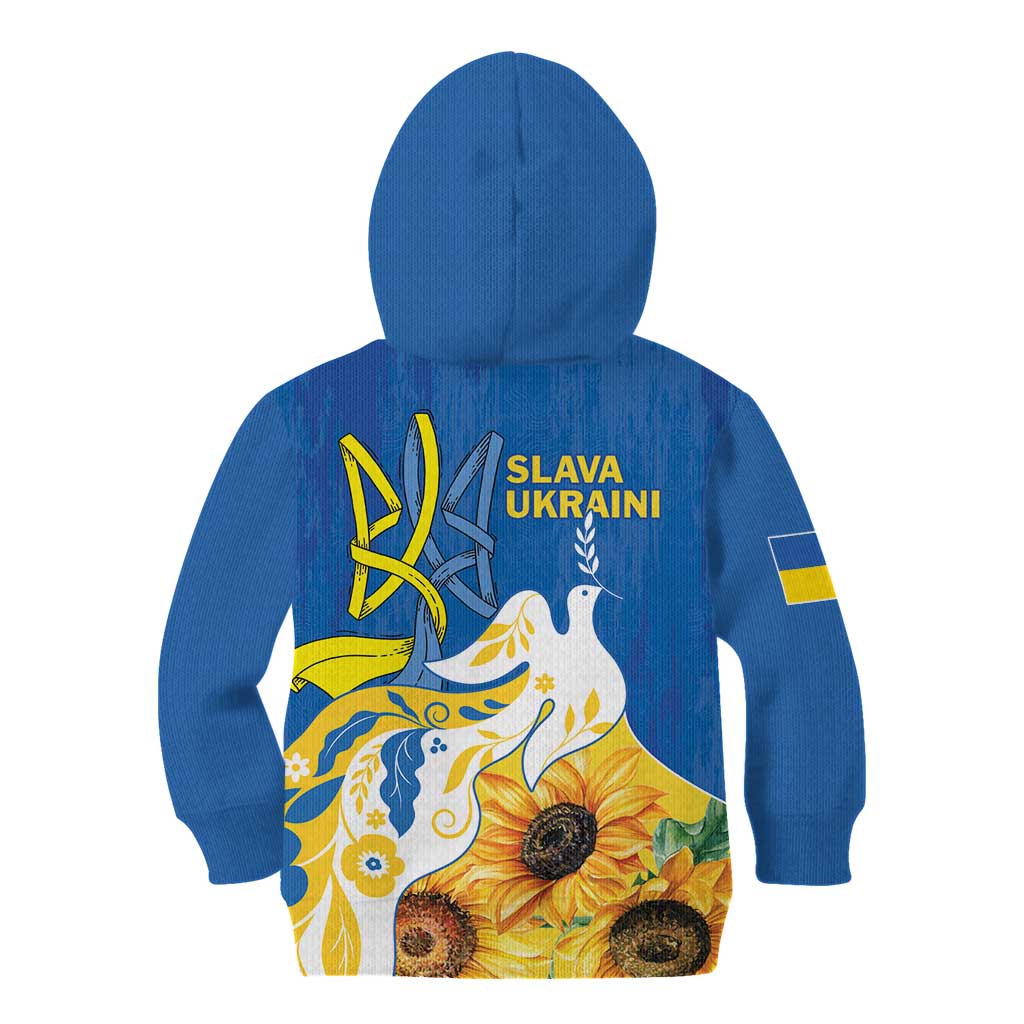 Stand For Ukraine Kid Hoodie Dove Of Peace Sunflower