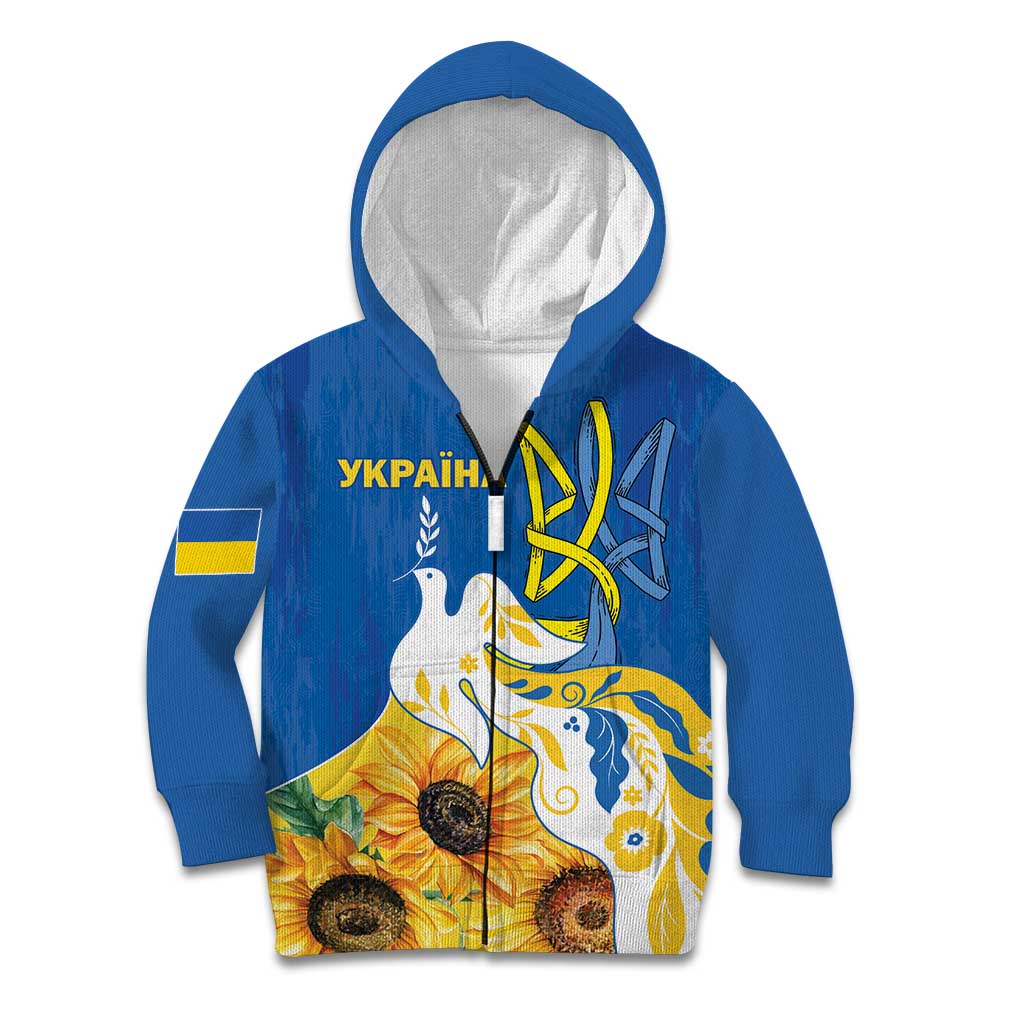 Stand For Ukraine Kid Hoodie Dove Of Peace Sunflower