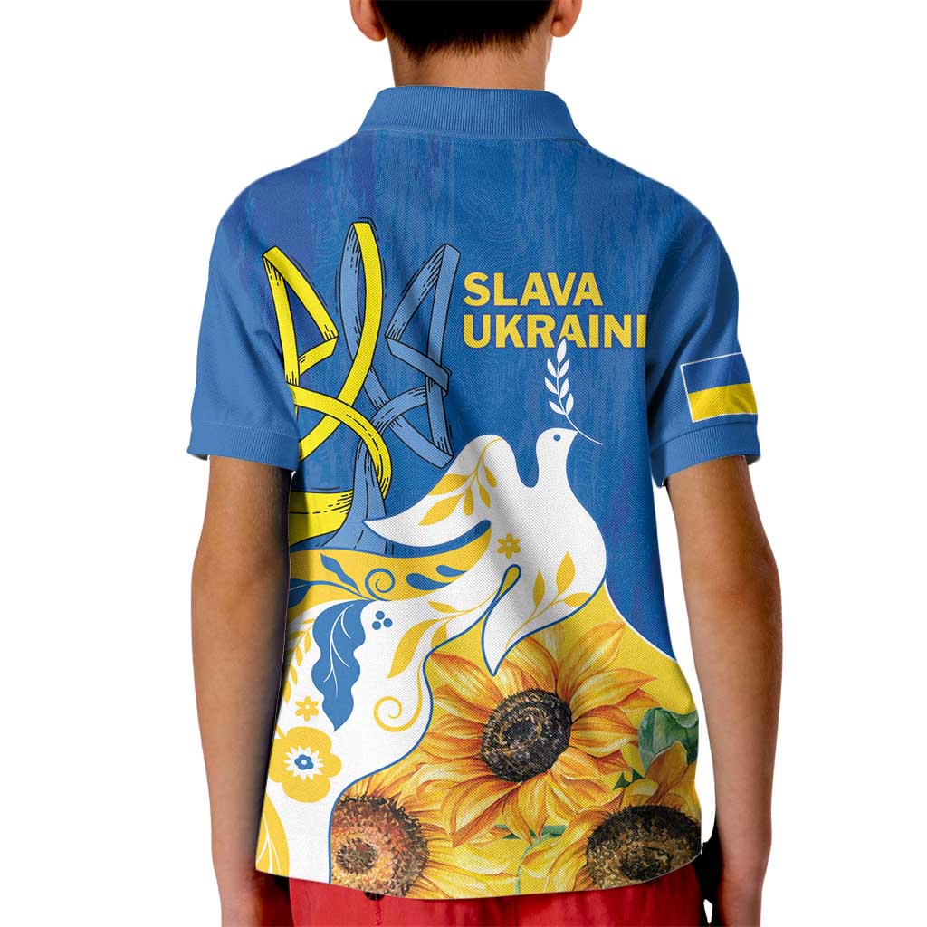 Stand For Ukraine Kid Polo Shirt Dove Of Peace Sunflower