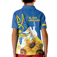 Stand For Ukraine Kid Polo Shirt Dove Of Peace Sunflower