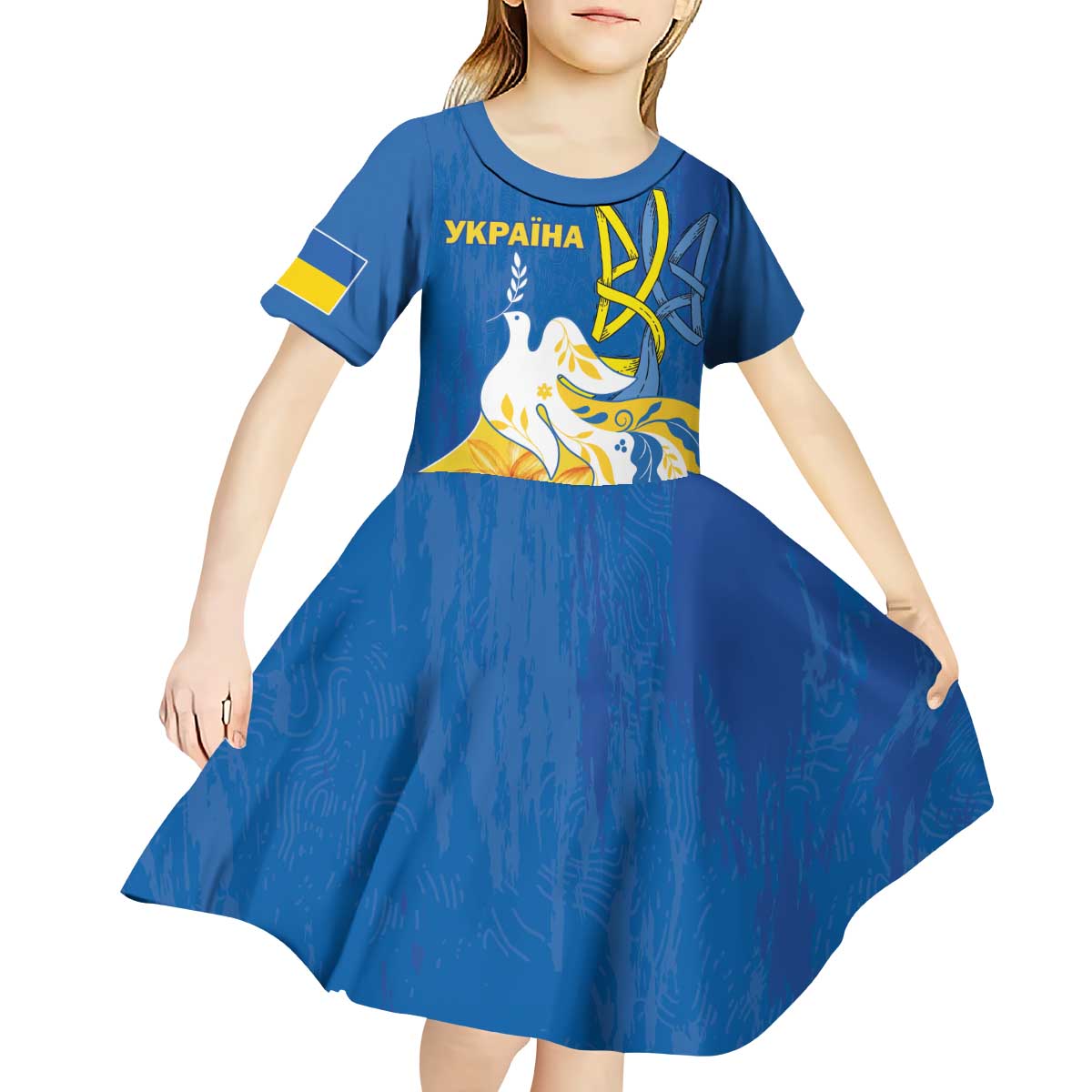 Stand For Ukraine Kid Short Sleeve Dress Dove Of Peace Sunflower