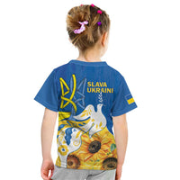 Stand For Ukraine Kid T Shirt Dove Of Peace Sunflower
