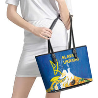 Stand For Ukraine Leather Tote Bag Dove Of Peace Sunflower