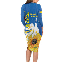Stand For Ukraine Long Sleeve Bodycon Dress Dove Of Peace Sunflower