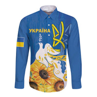Stand For Ukraine Long Sleeve Button Shirt Dove Of Peace Sunflower