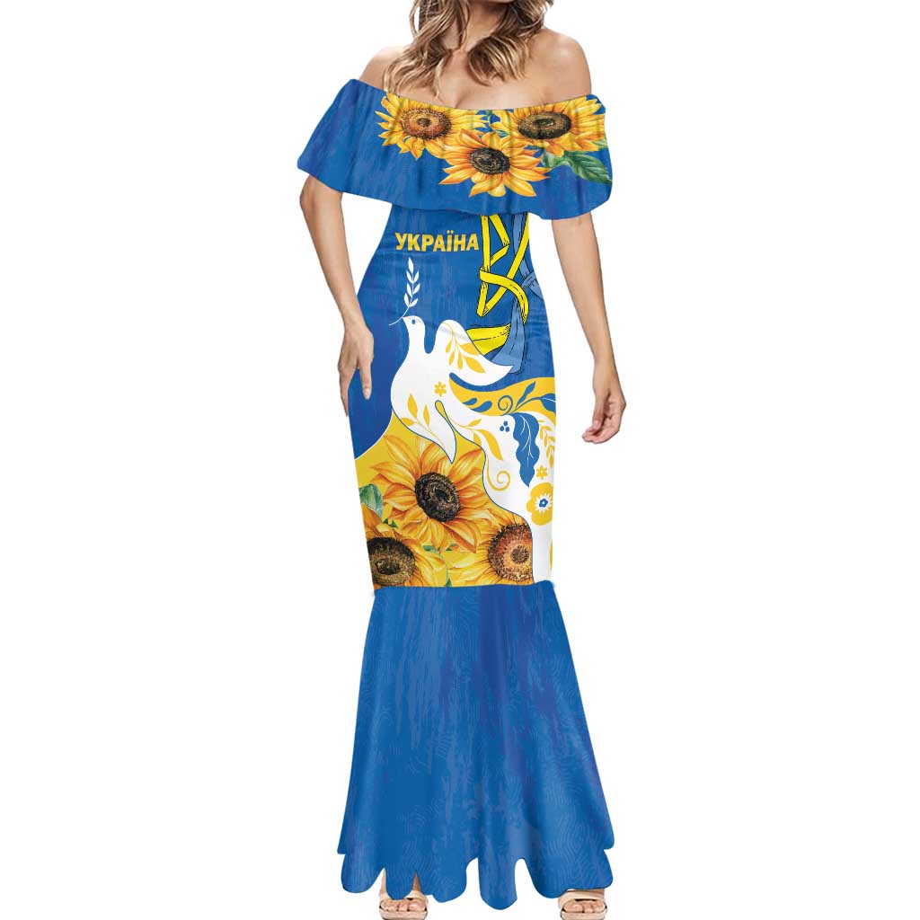 Stand For Ukraine Mermaid Dress Dove Of Peace Sunflower