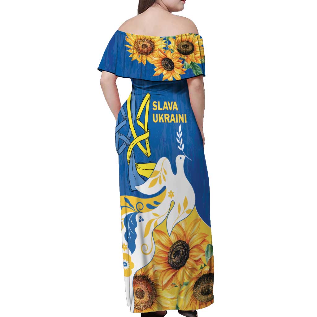 Stand For Ukraine Off Shoulder Maxi Dress Dove Of Peace Sunflower