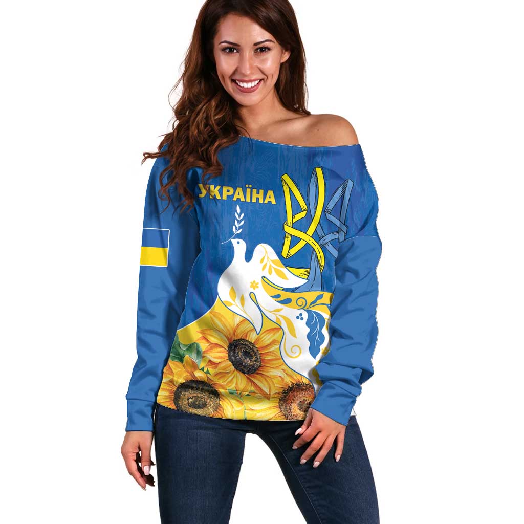 Stand For Ukraine Off Shoulder Sweater Dove Of Peace Sunflower