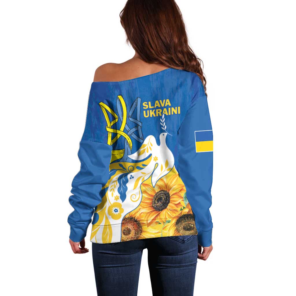 Stand For Ukraine Off Shoulder Sweater Dove Of Peace Sunflower