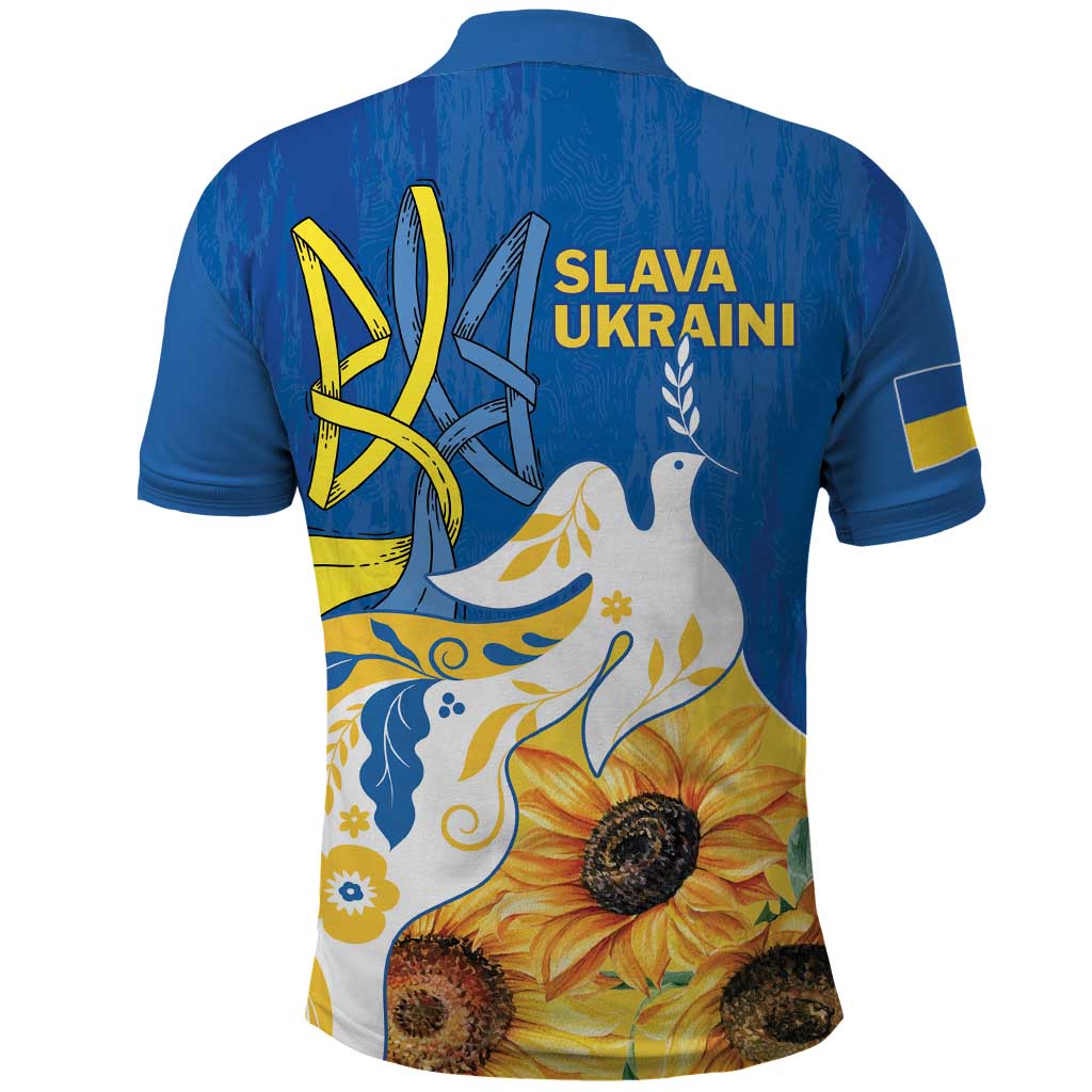 Stand For Ukraine Polo Shirt Dove Of Peace Sunflower