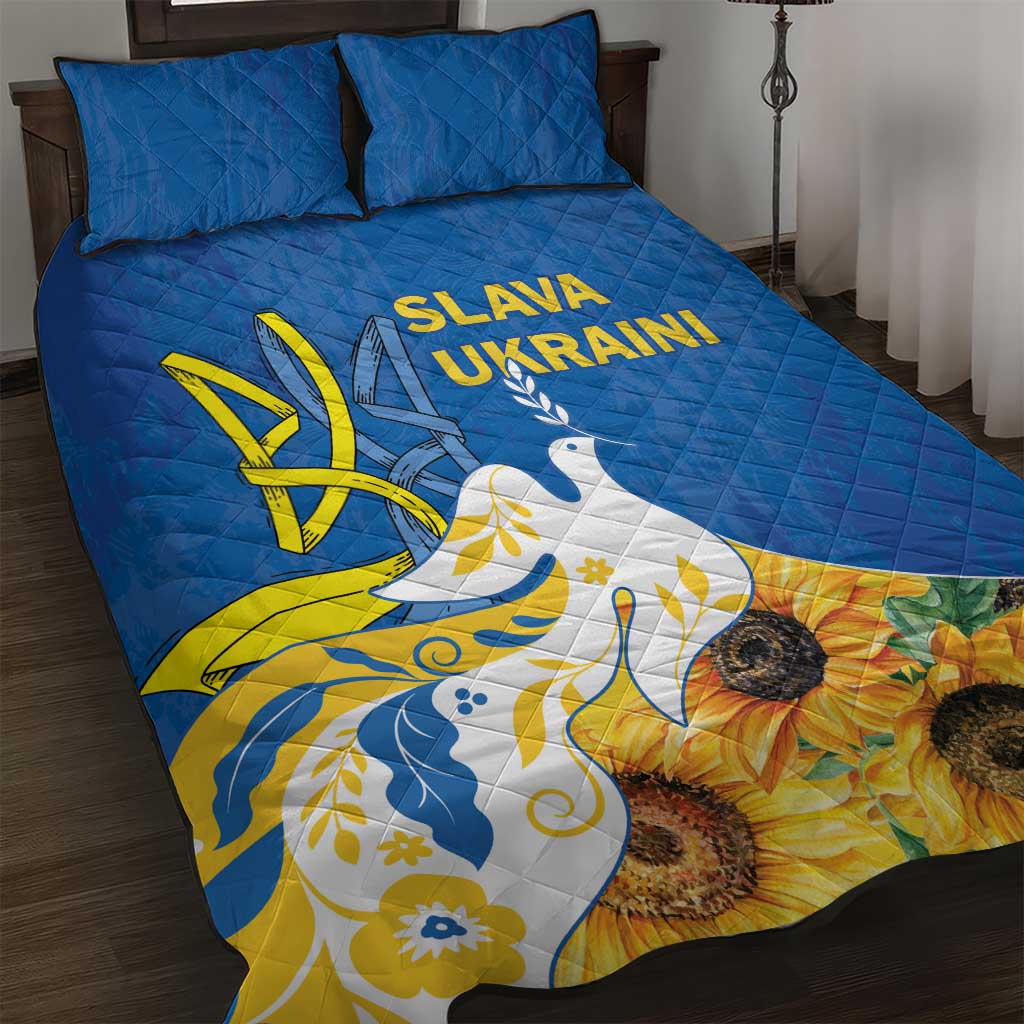 Stand For Ukraine Quilt Bed Set Dove Of Peace Sunflower