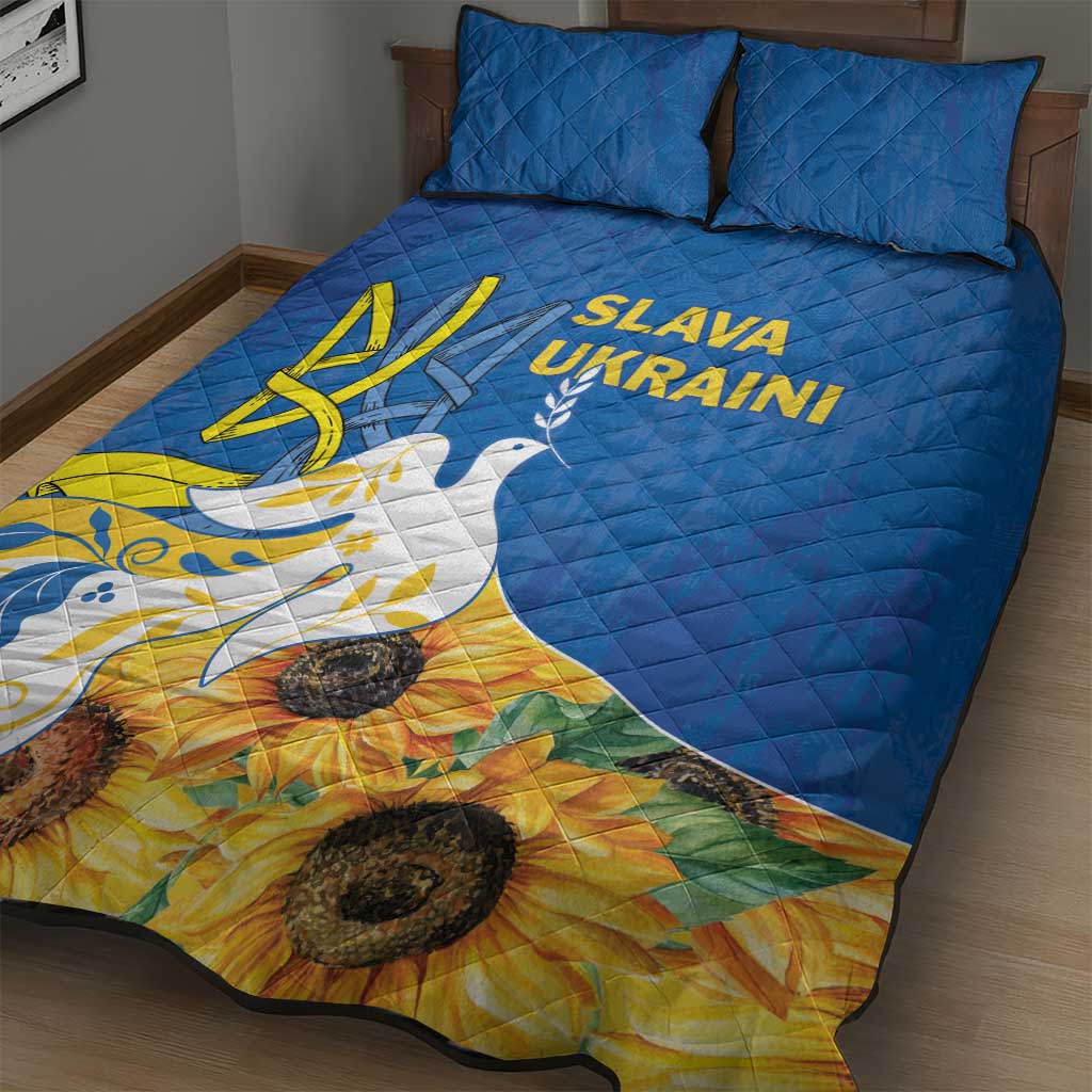 Stand For Ukraine Quilt Bed Set Dove Of Peace Sunflower