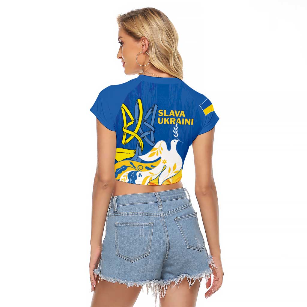 Stand For Ukraine Raglan Cropped T Shirt Dove Of Peace Sunflower