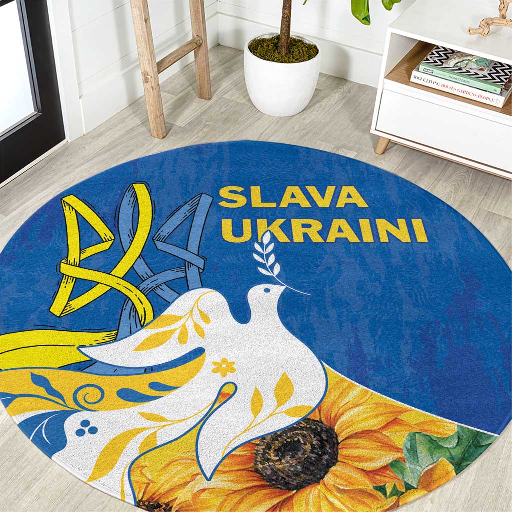 Stand For Ukraine Round Carpet Dove Of Peace Sunflower
