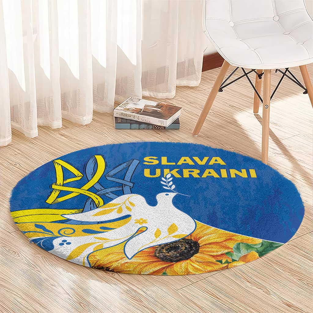 Stand For Ukraine Round Carpet Dove Of Peace Sunflower