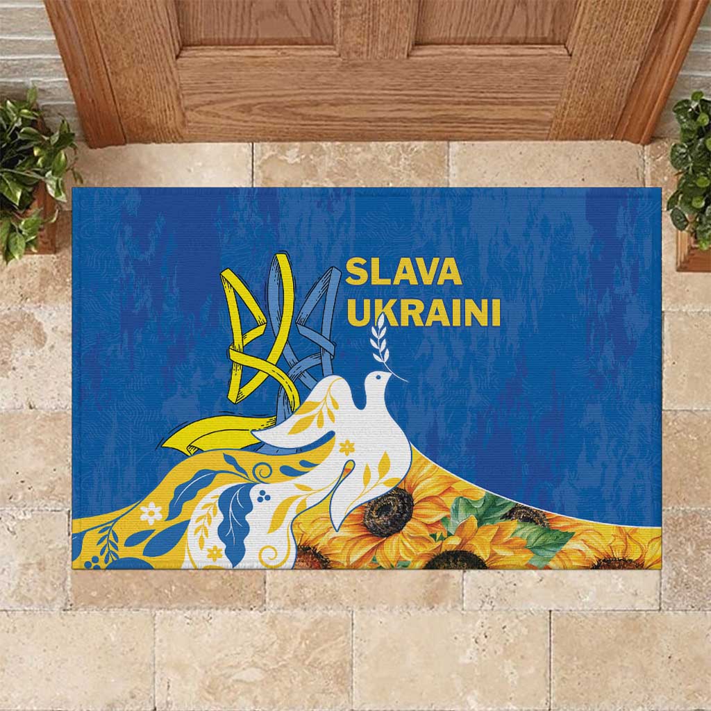 Stand For Ukraine Rubber Doormat Dove Of Peace Sunflower