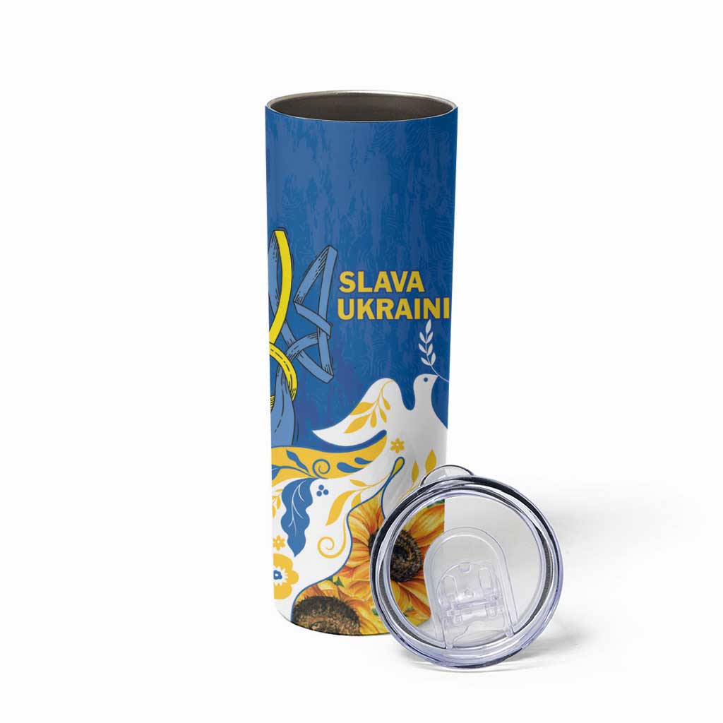 Stand For Ukraine Skinny Tumbler Dove Of Peace Sunflower