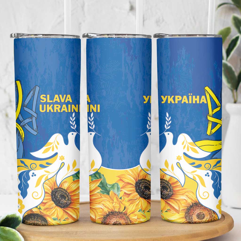 Stand For Ukraine Skinny Tumbler Dove Of Peace Sunflower