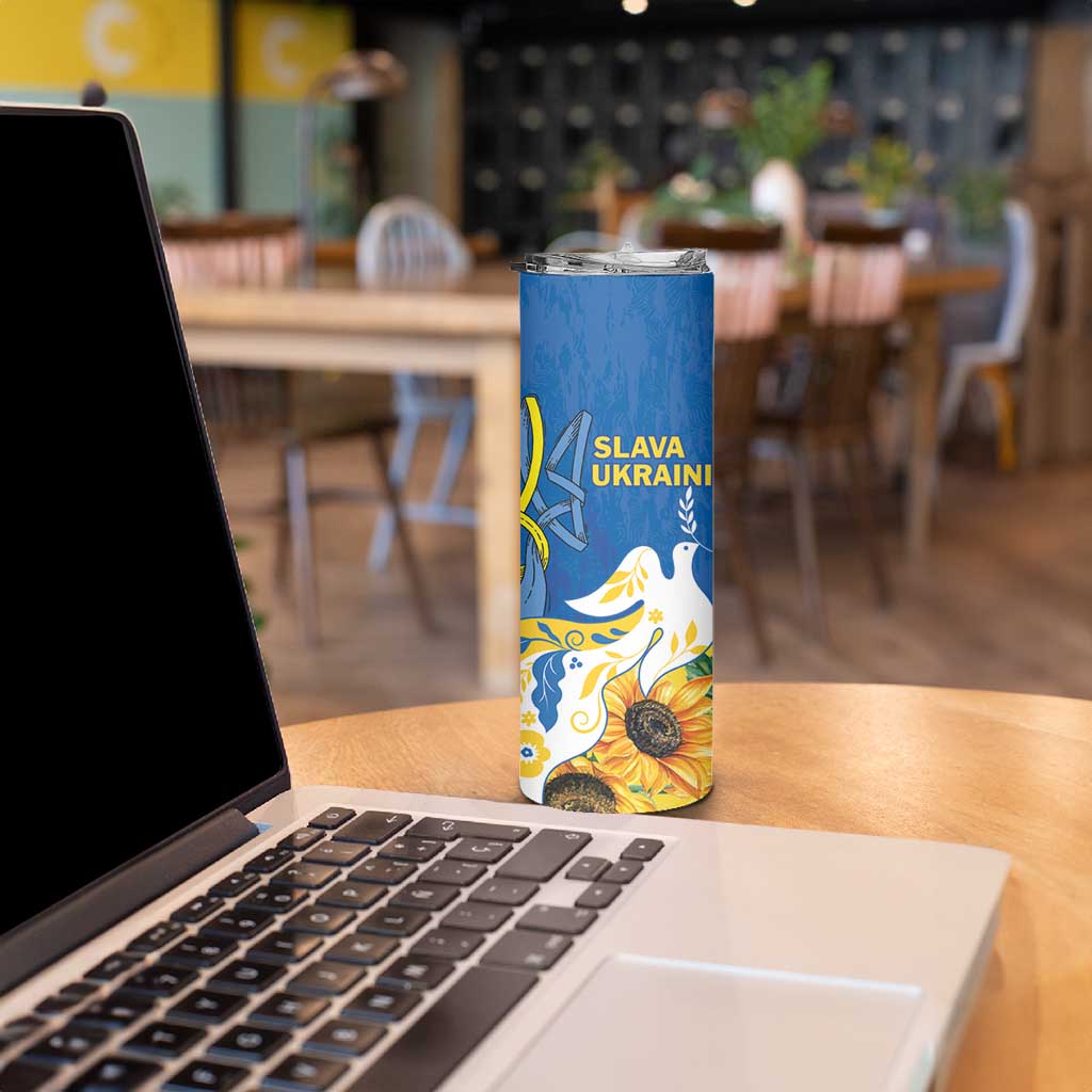 Stand For Ukraine Skinny Tumbler Dove Of Peace Sunflower