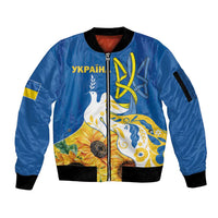 Stand For Ukraine Sleeve Zip Bomber Jacket Dove Of Peace Sunflower