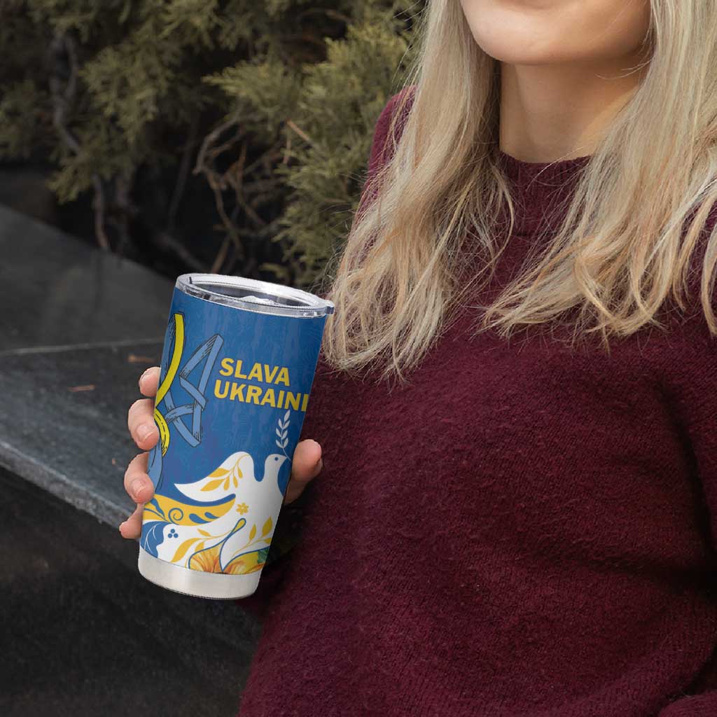Stand For Ukraine Tumbler Cup Dove Of Peace Sunflower