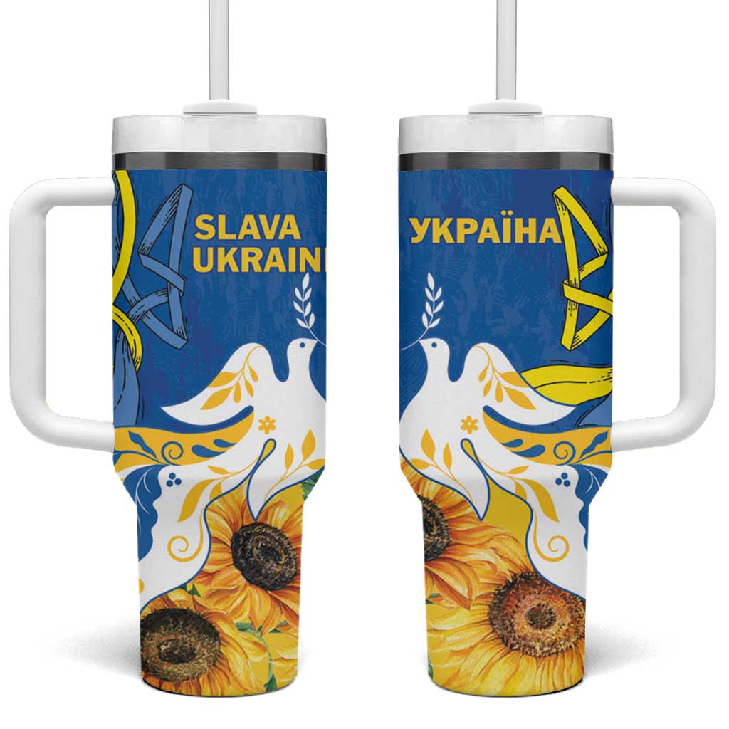 Stand For Ukraine Tumbler With Handle Dove Of Peace Sunflower