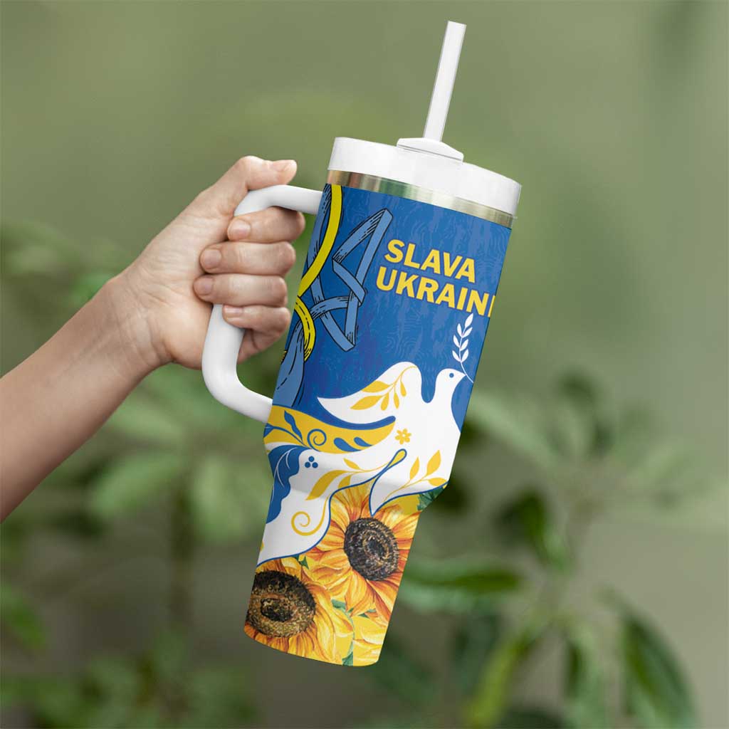 Stand For Ukraine Tumbler With Handle Dove Of Peace Sunflower