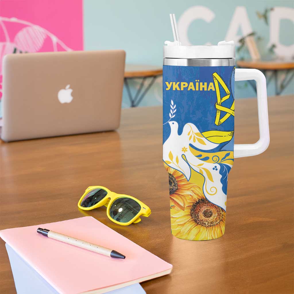 Stand For Ukraine Tumbler With Handle Dove Of Peace Sunflower