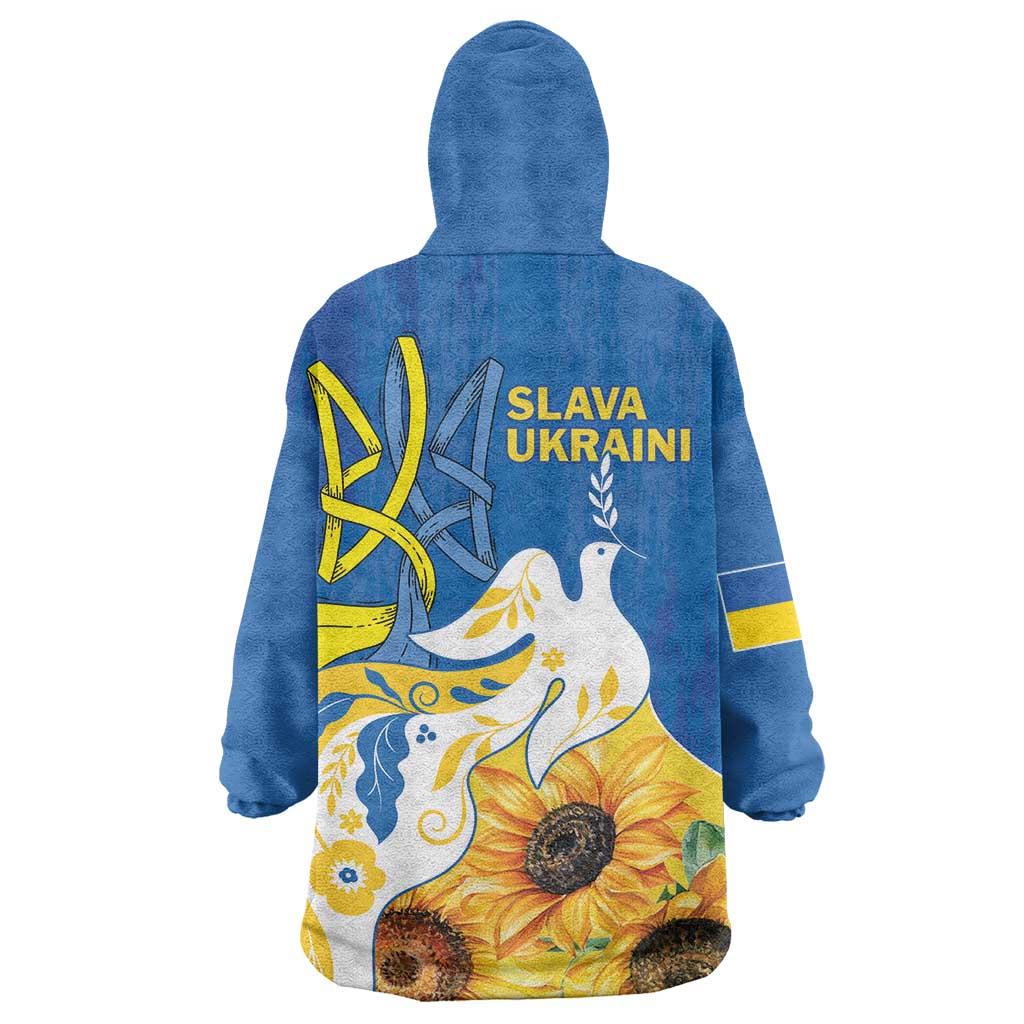 Stand For Ukraine Wearable Blanket Hoodie Dove Of Peace Sunflower