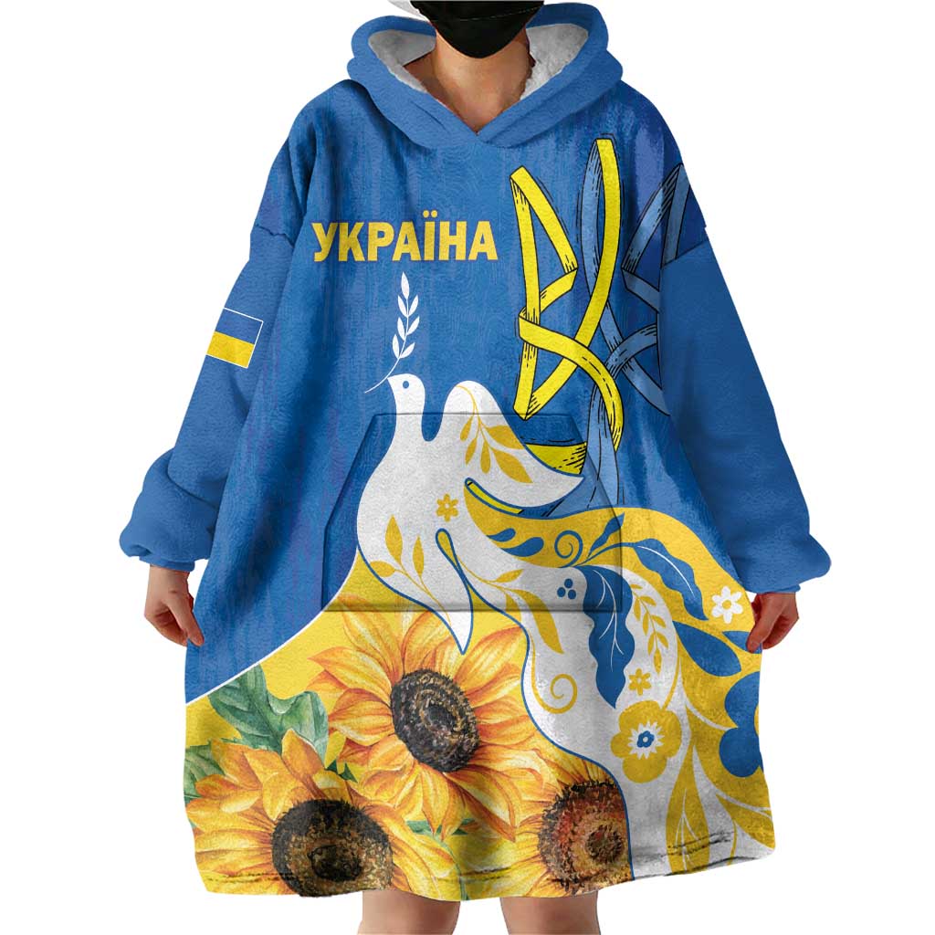 Stand For Ukraine Wearable Blanket Hoodie Dove Of Peace Sunflower