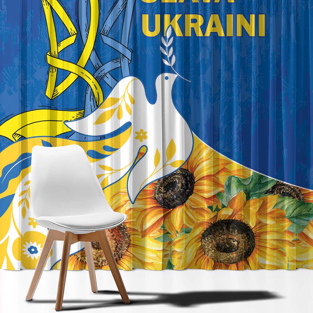 Stand For Ukraine Window Curtain Dove Of Peace Sunflower