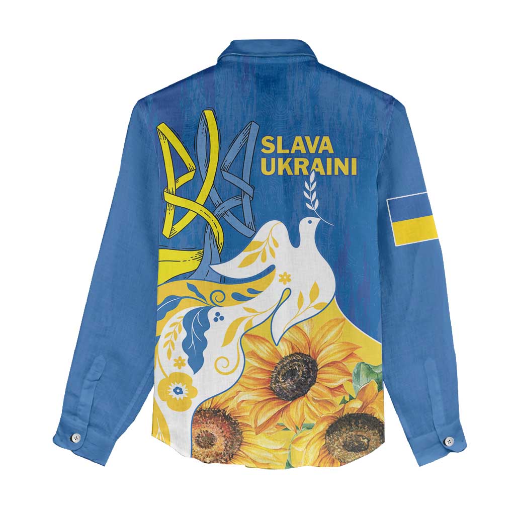 Stand For Ukraine Women Casual Shirt Dove Of Peace Sunflower