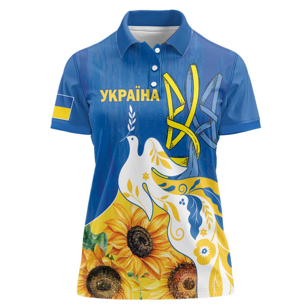 Stand For Ukraine Women Polo Shirt Dove Of Peace Sunflower