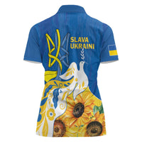 Stand For Ukraine Women Polo Shirt Dove Of Peace Sunflower