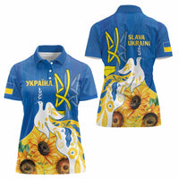 Stand For Ukraine Women Polo Shirt Dove Of Peace Sunflower