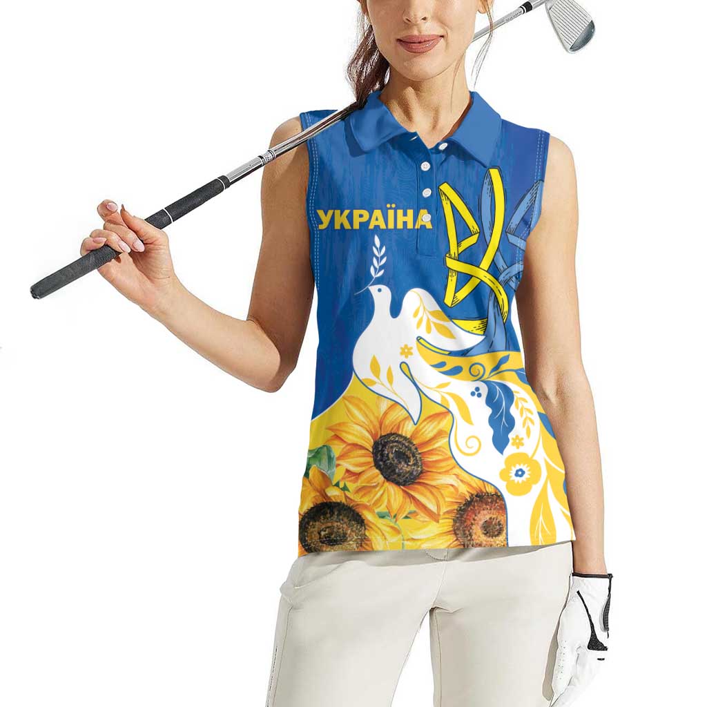 Stand For Ukraine Women Sleeveless Polo Shirt Dove Of Peace Sunflower