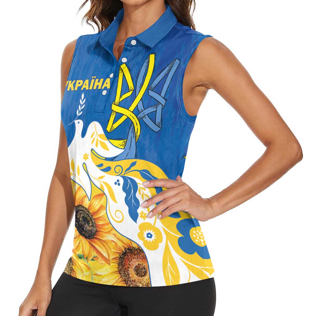 Stand For Ukraine Women Sleeveless Polo Shirt Dove Of Peace Sunflower