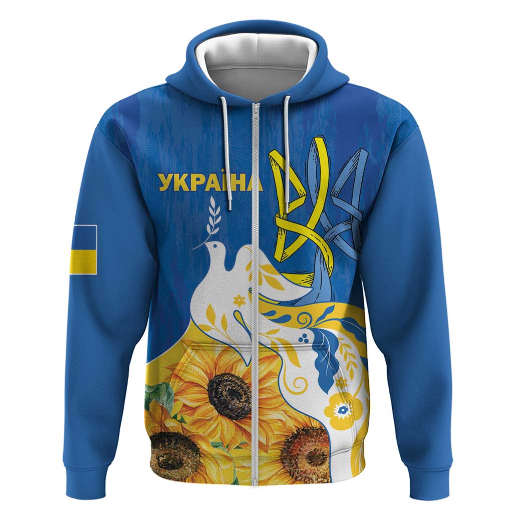 Stand For Ukraine Zip Hoodie Dove Of Peace Sunflower