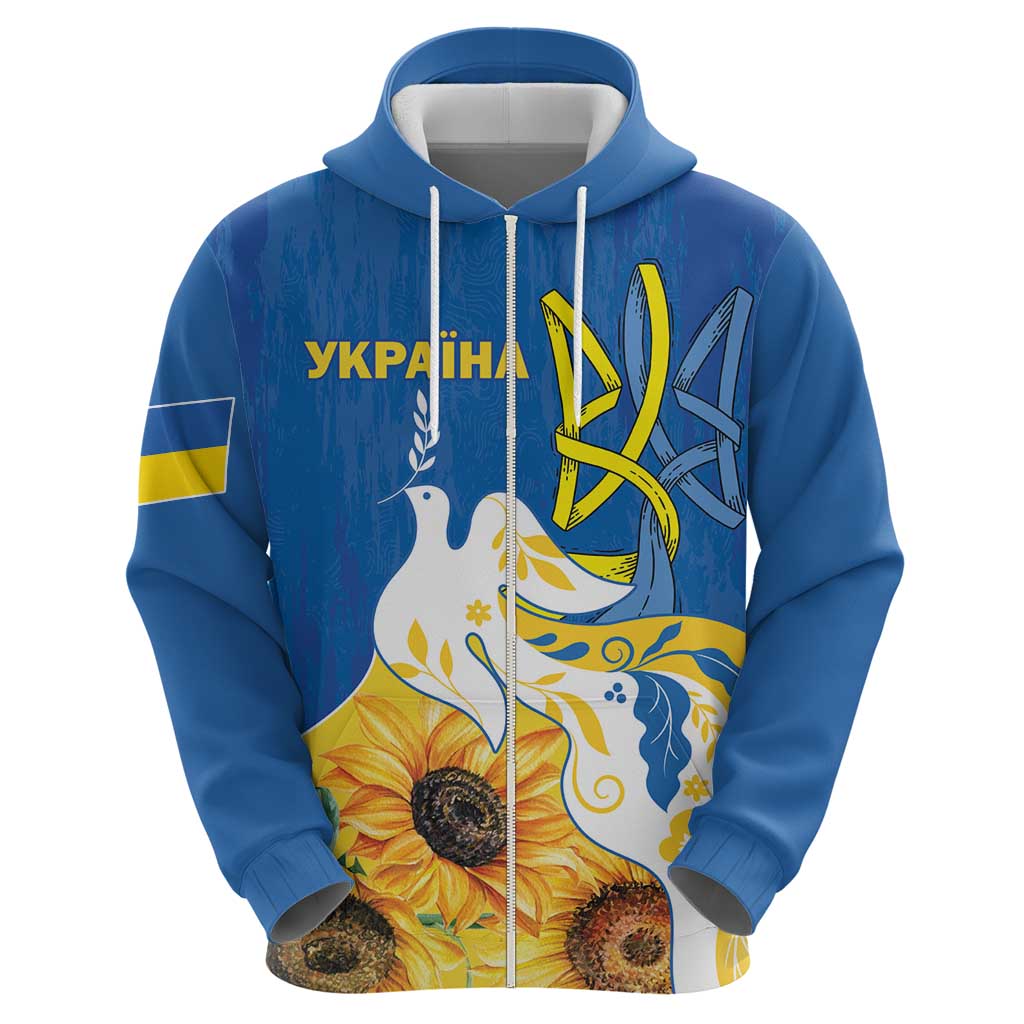 Stand For Ukraine Zip Hoodie Dove Of Peace Sunflower