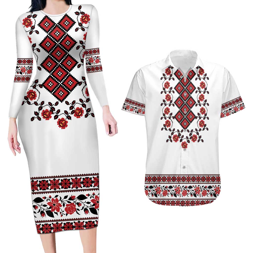 Ukraine Couples Matching Long Sleeve Bodycon Dress and Hawaiian Shirt Ukrainian Traditional Folk Patterns
