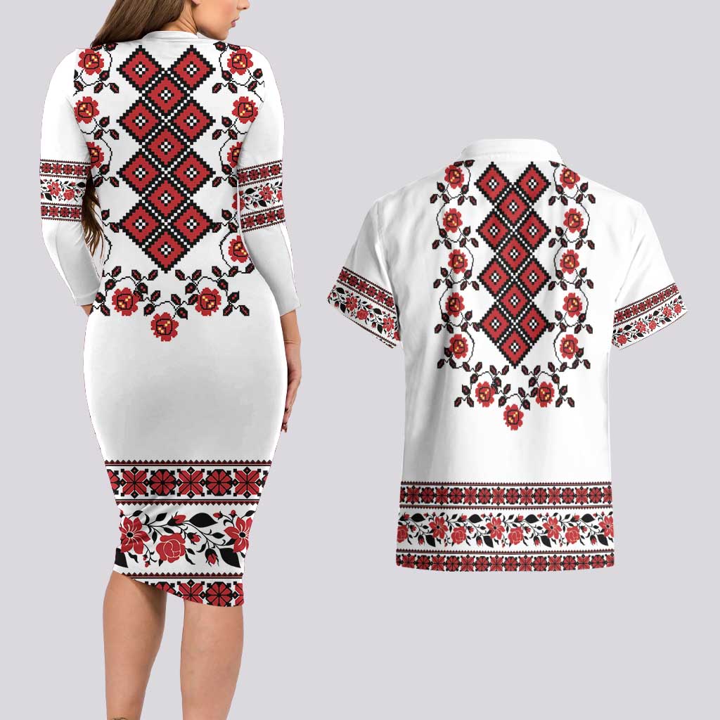 Ukraine Couples Matching Long Sleeve Bodycon Dress and Hawaiian Shirt Ukrainian Traditional Folk Patterns